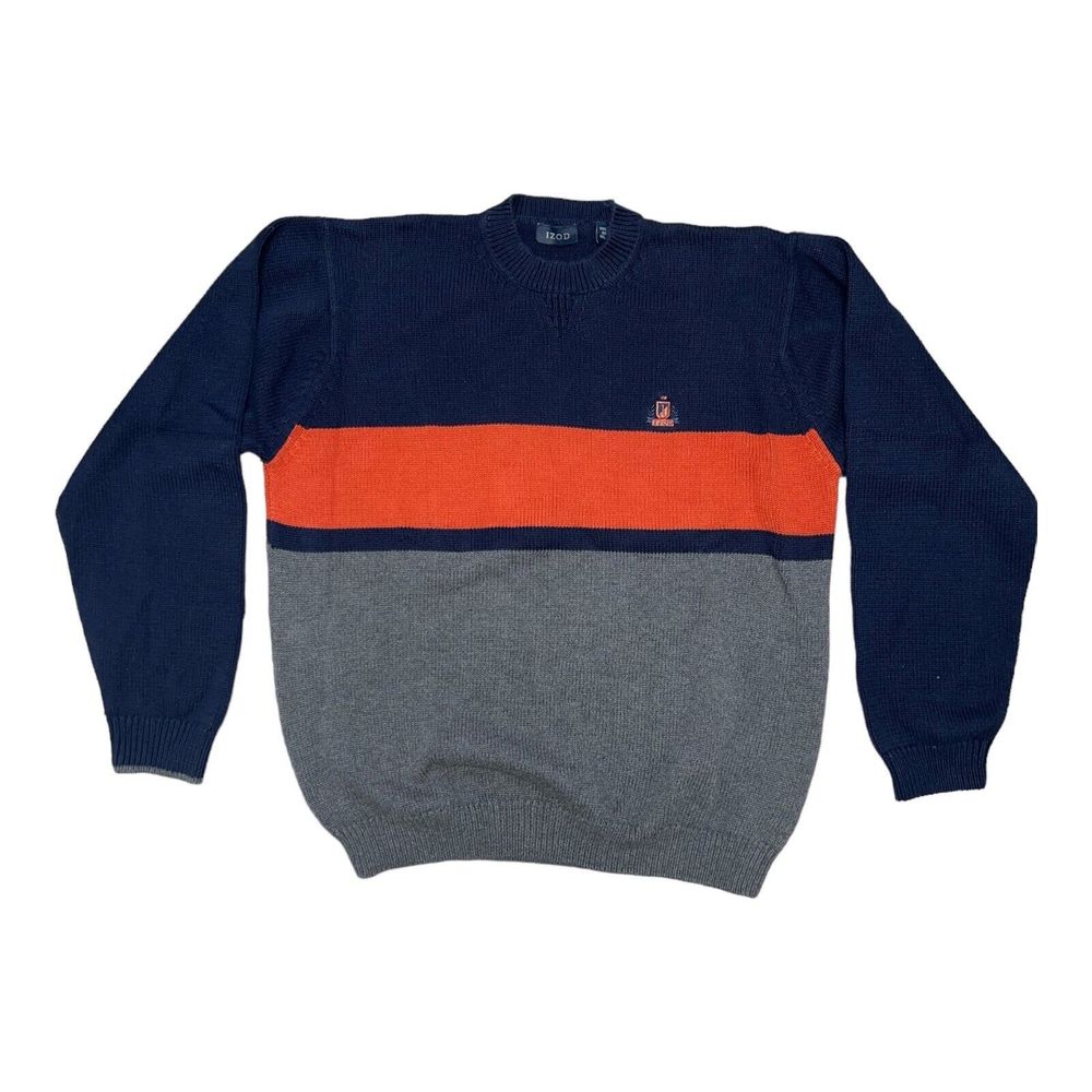 IZOD Men's Pullover Orange Blue Gray Sweater with‎ Logo Size M